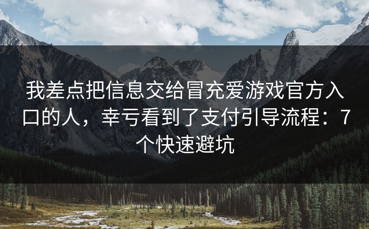 我差点把信息交给冒充爱游戏官方入口的人，幸亏看到了支付引导流程：7个快速避坑