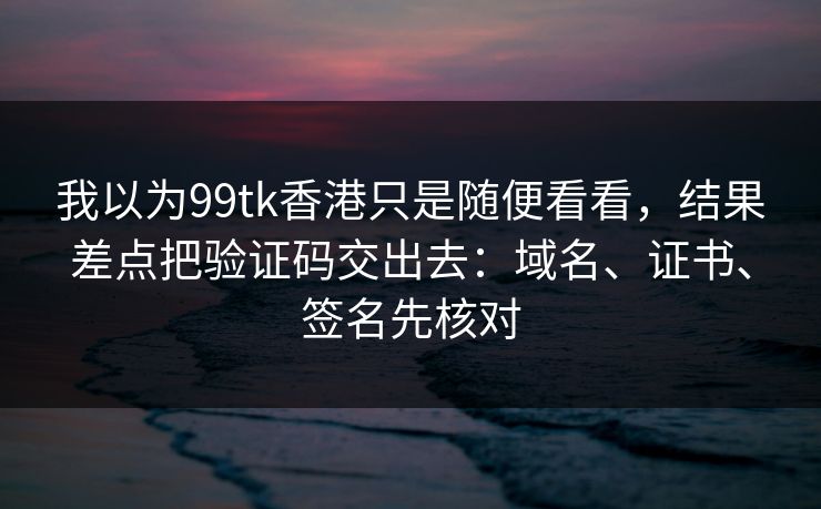 我以为99tk香港只是随便看看，结果差点把验证码交出去：域名、证书、签名先核对